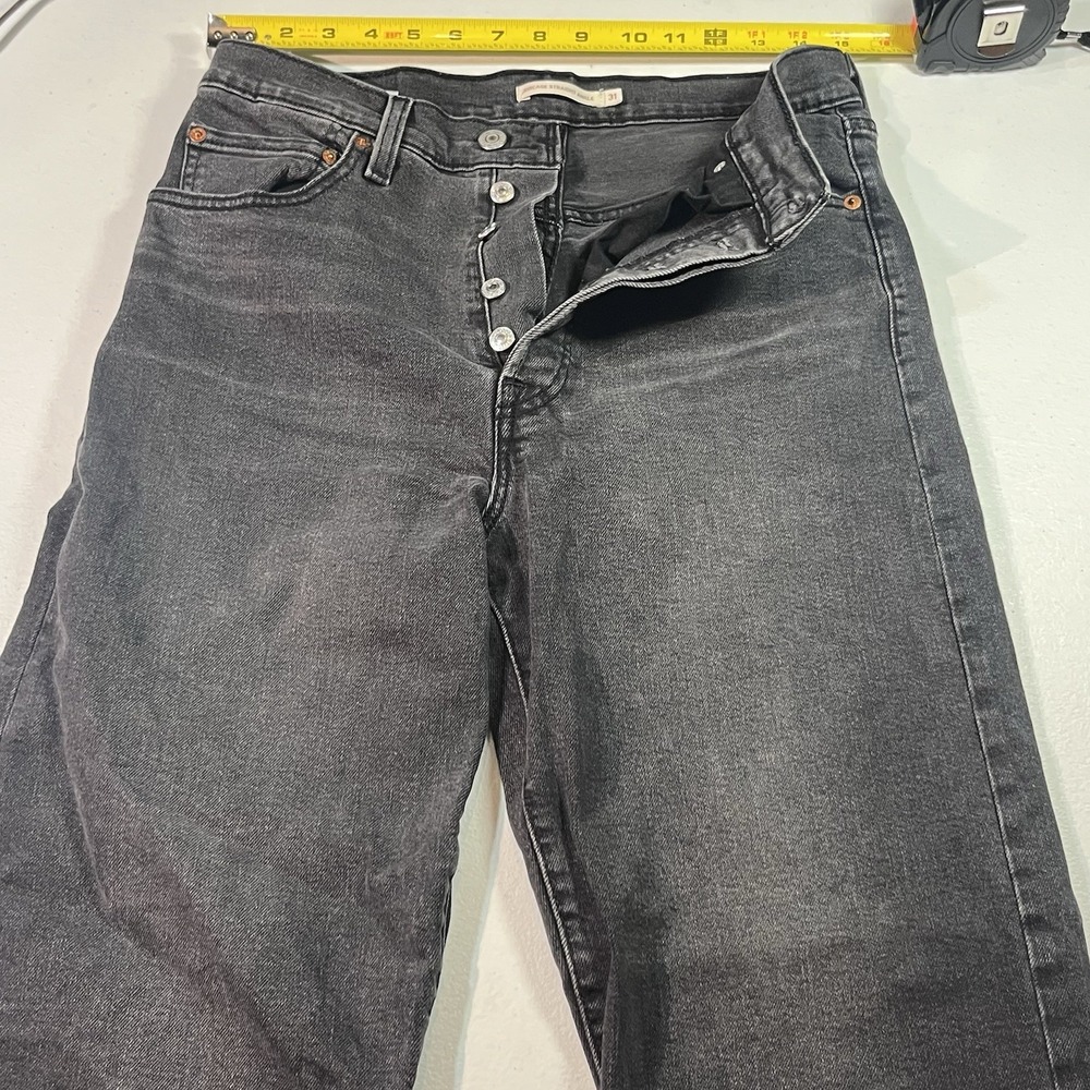 Levi's Women 31 X 27 Black Ribcage Straight Ankle Jeans High Rise Button Fly EUC - Picture 3 of 10
